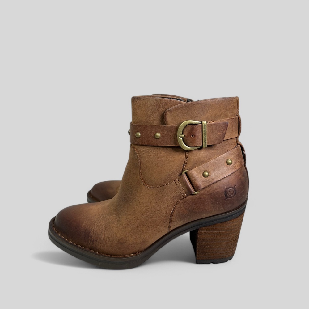 BØrn Brown Leather Buckle Strap Block Heel Ankle Boots US 6 - Picture 12 of 14